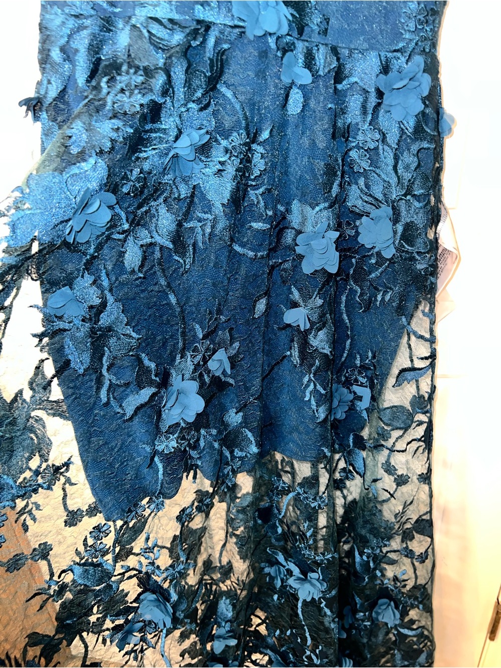 Dress the Population Sidney Gown Peacock Blue 3D Floral Appliqué Maxi Dress M - Picture 10 of 15